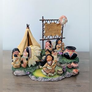 1994 Enesco Friends of the Feather Karen Hahn Village Teepee Display w/7 Figures